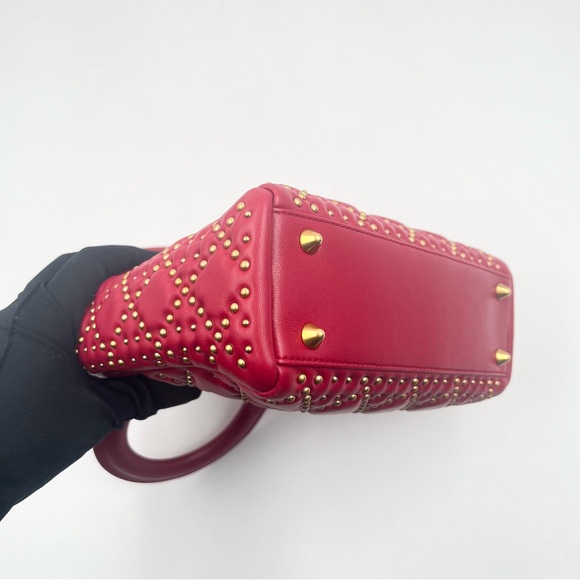DIOR Lady Dior Medium Bag Red Lambskin with Gold Studs - Picture 9 of 15